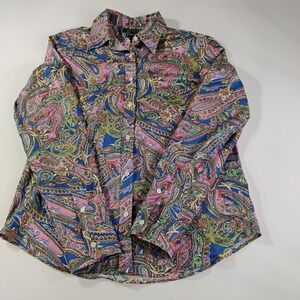 Lauren Ralph Lauren Women's Medium Paisley AOP Button Up Long Sleeve Shirt